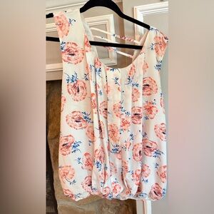 Size Large - Floral Sleeveless Top - Coral and Blue